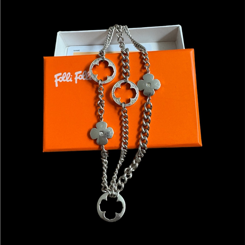 Folli Follie Designer Silver Three Strand Bracelet Heart4heart With Toggle.